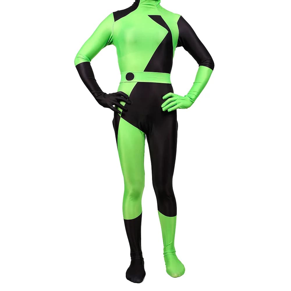 Adult Lady Super Villain Kim Possible Shego Cosplay Costume - Halloween Lycra Spandex Zentai Suit Bodysuit for Kids Girls