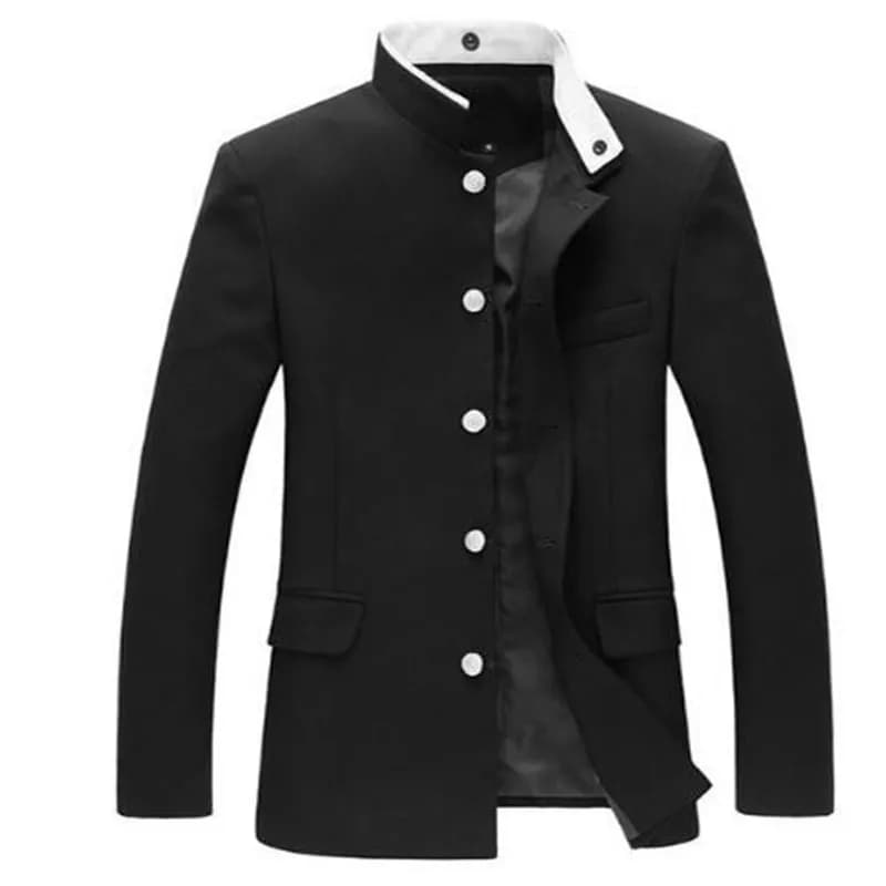 Black Men's Slim Tunic Single-Breasted Blazer: Japanese School Uniform Gakuran College Coat