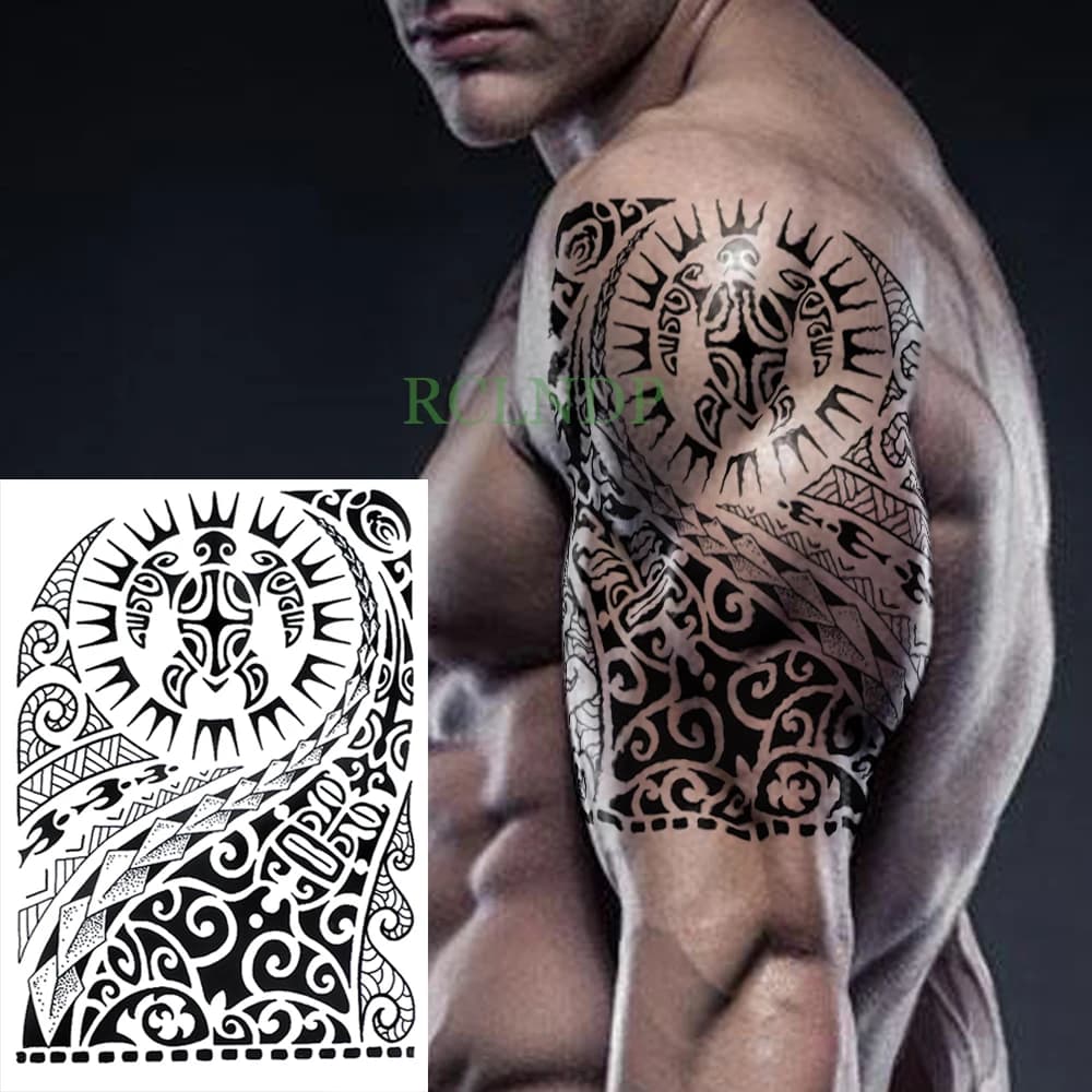 Waterproof Tribal Totem Temporary Tattoo Stickers for Women and Men - Big Size for Back, Leg, Arm, Belly - Fake Flash Tattoos on Body
