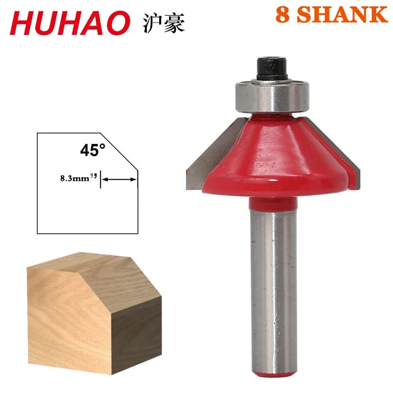 1Pc 8mm Shank 45° Chamfer and Bevel Edging Router Bit with Bearing - Woodworking Tool Wood Cutting Horse Nose Bit
