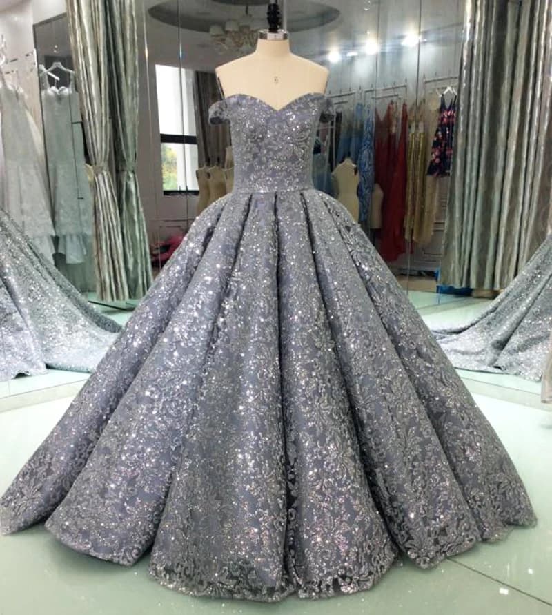 Luxury Glitter Sequin Long Ball Gown Evening Dresses for Saudi Arabian Women - Sparkly and Formal Prom Gowns