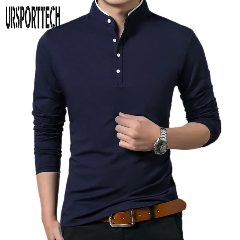 Men's Long Sleeve Polo Shirt, Solid Casual Cotton Tops, Plus Size S-3XL