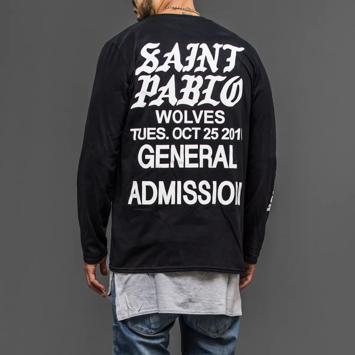 Saint Pablo Wolves General Admission Long Sleeve Black T-shirt - Fashion Streetwear for Men - Tops and Camisetas Hombre