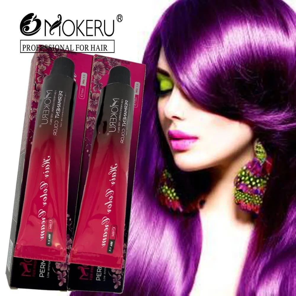 Long-Lasting Mokeru Professional Hair Colour Cream - Purple Dye for Natural, Permanent Hair Colouring in Women (1pc)