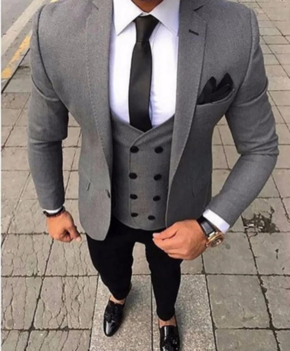 Linyixun Coat Pant Designs Smoking Grey Men Suit Slim Fit 3 Piece Tuxedo Groom Style Suits Custom Prom Blazer Terno