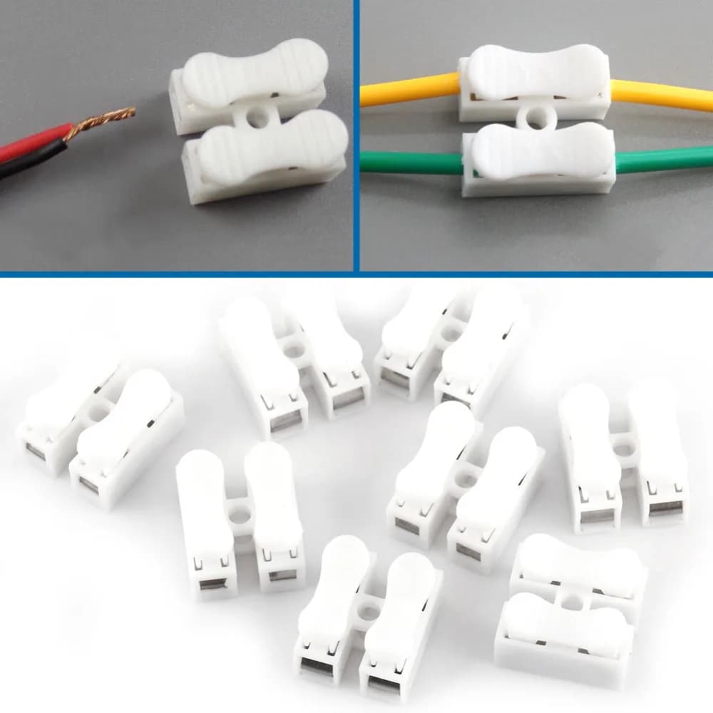 100pcs T10A 220V 2 Pin Quick Wire White Wiring Adaptor Terminal Cable Connectors Splice With Clamp