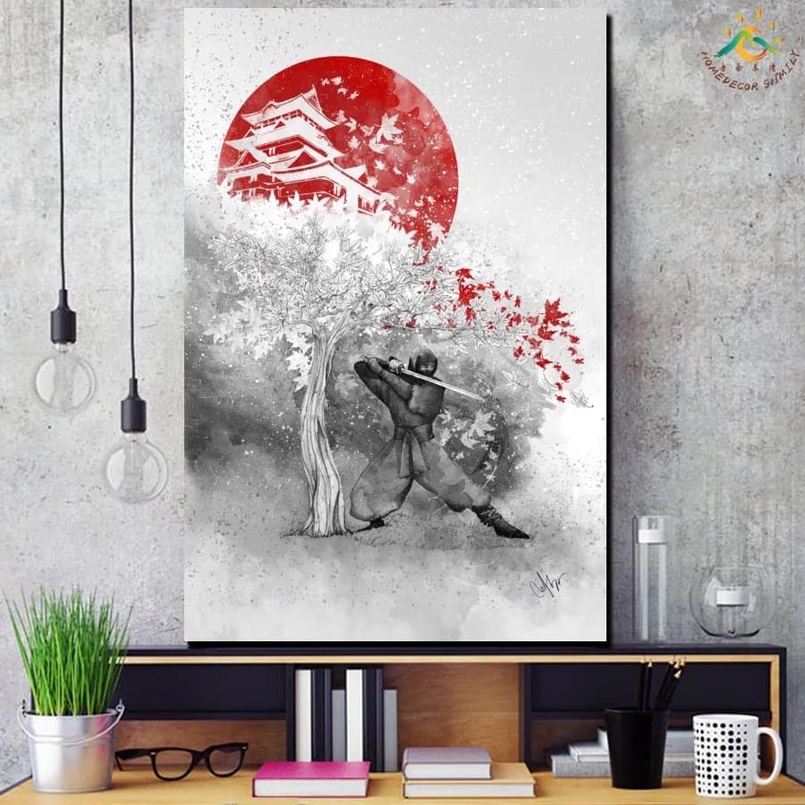 Samurai Japan Art Scroll Painting – Modern Canvas Art Prints for Wall Decoration