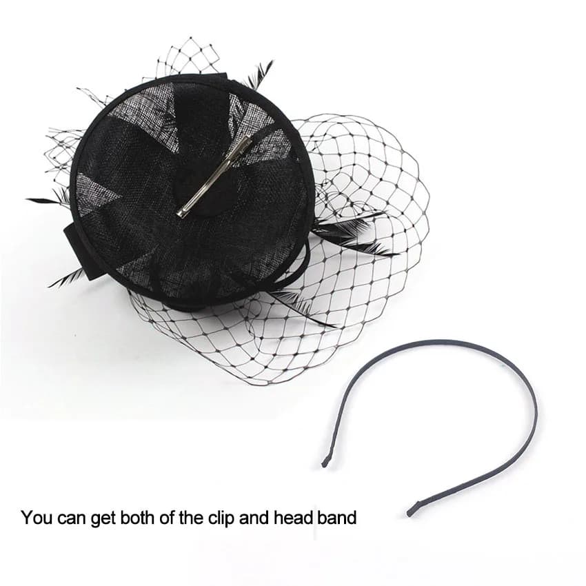 Classic Black Ivory Satin Feather Hats Birdcage Wedding Veil Fascinator Hat Flower Hair Clip Headband For Church Cocktail Party