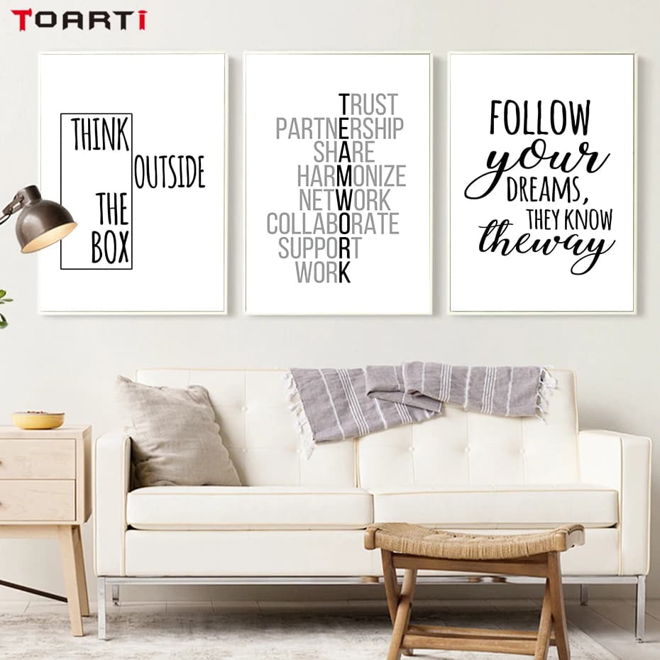 Hand Drawn Motivational Quotes Canvas Painting - Inspirational Office Wall Art and Modern Home Decor Pictures