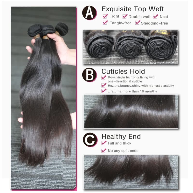 Rosabeauty Brazilian Hair Weave Bundles | Straight Unprocessed Human Hair Products | Natural Color | 6-30 Inches | Raw Virgin Hair | 28 & 30 Inch Options