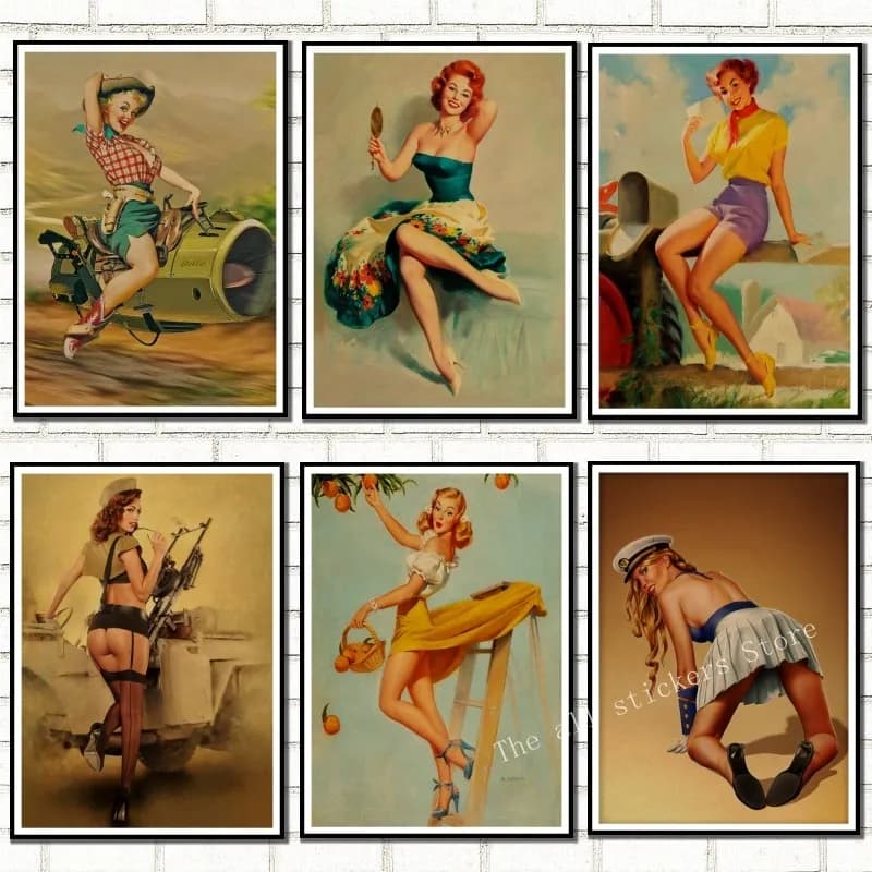 World War II Pinup Girls Retro Kraft Paper Poster - Sexy Girl Decorative Painting for Military Bar, Cafe, Home Room Decor - 809