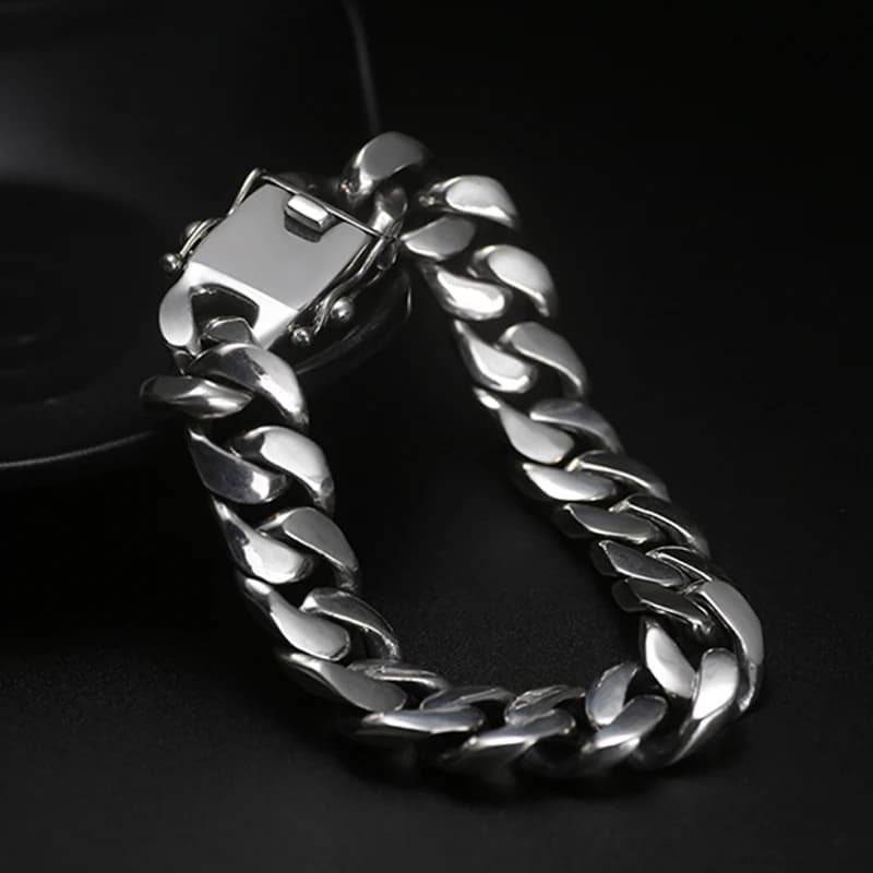 ZABRA Men's 925 Sterling Silver Curb-Link Bracelet: Luxury High-Polish Vintage Punk Rock Biker Jewelry
