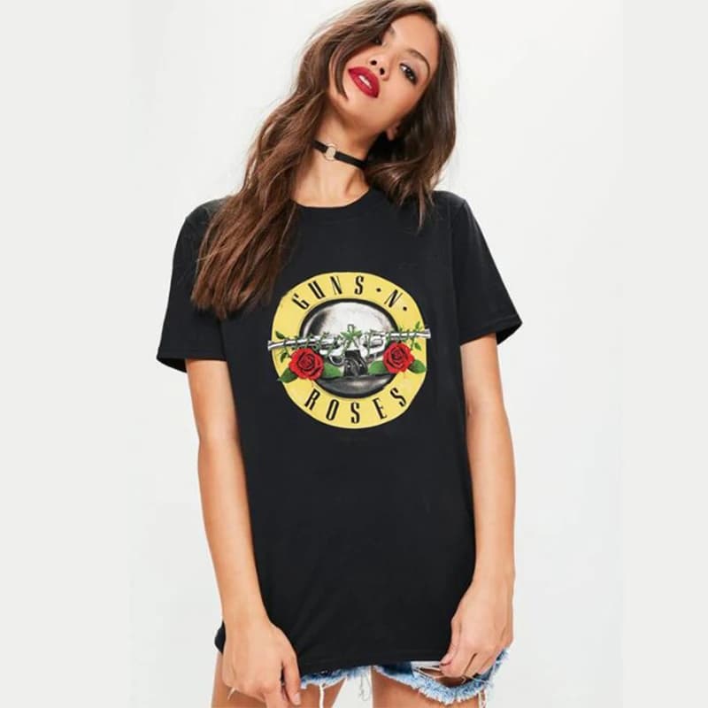 Women's Guns N' Roses 100% Cotton T-Shirt, Korean Style Big Size Loose Fit Kpop Top
