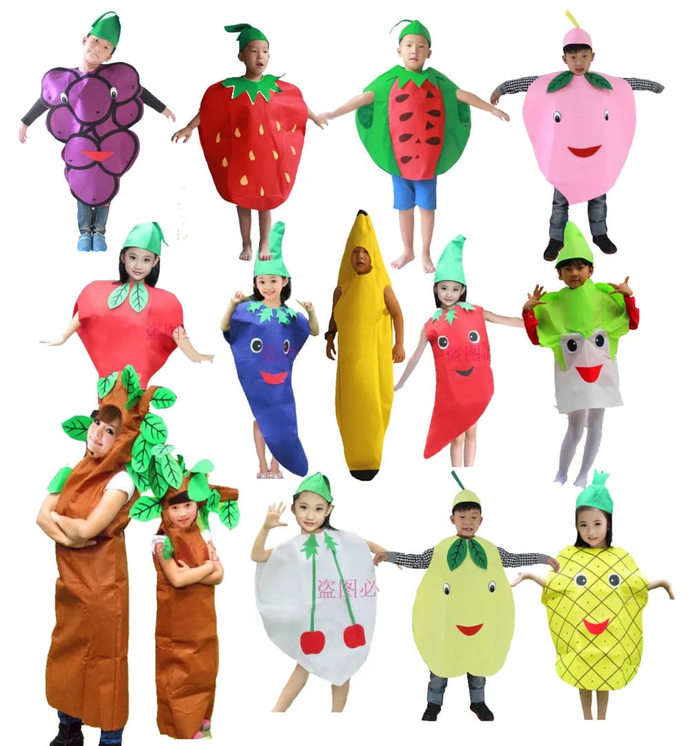 Children's Halloween Party Costume - Cartoon Fruit & Vegetable Cosplay Outfit for Boys & Girls - Pumpkin, Banana, Tree