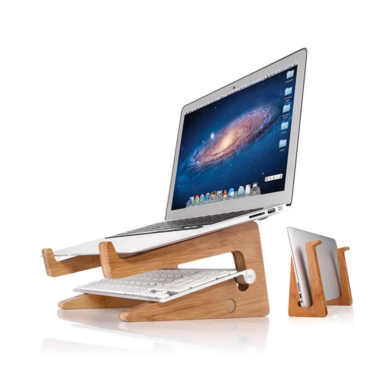 Portable Wooden Laptop Desk Stand with Cooling Function - Versatile Detachable Lapdesk for MacBook, Tablet, and Notebook