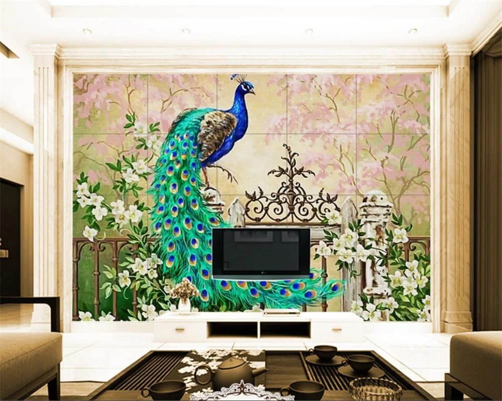 Custom European Oil Painting Peacock Wallpaper for Large Home Decor by Beibehang