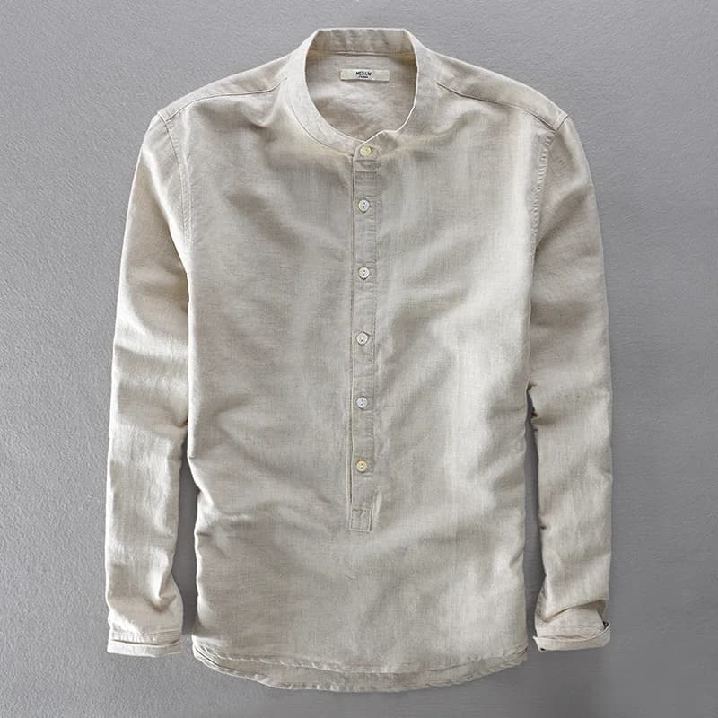 Men's Long-Sleeve Linen Shirt - Cotton Flax Casual Button-Down Spring Autumn Fashion - Sizes Up to 3XL