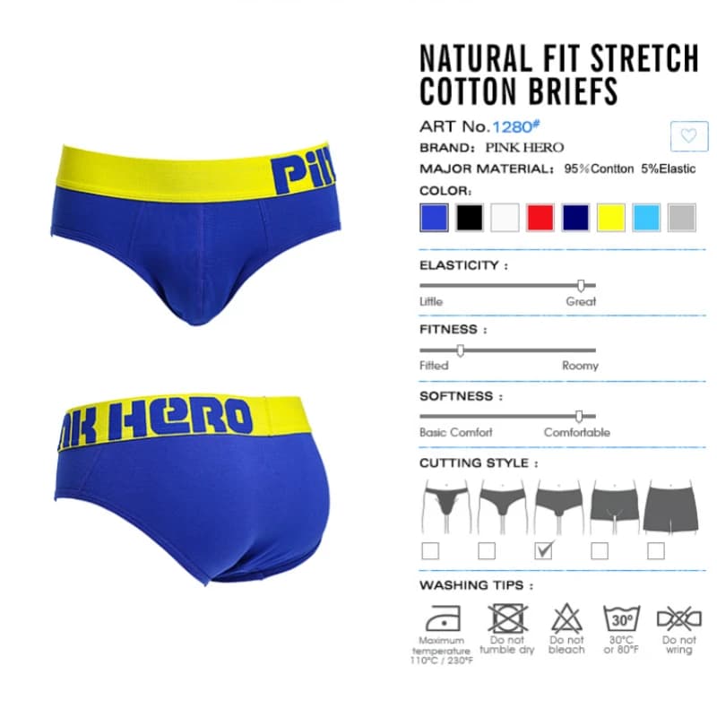 Pink Heroes Men's Hot Pure Cotton Briefs Underwear - Sexy Pure Color Trunks Shorts Underwear Briefs for Men