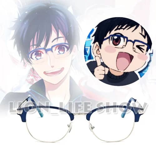 Yuri On Ice Katsuki Yuuri Gold Blue Half Frame Silver Glasses Cosplay Accessory with Lens Prop