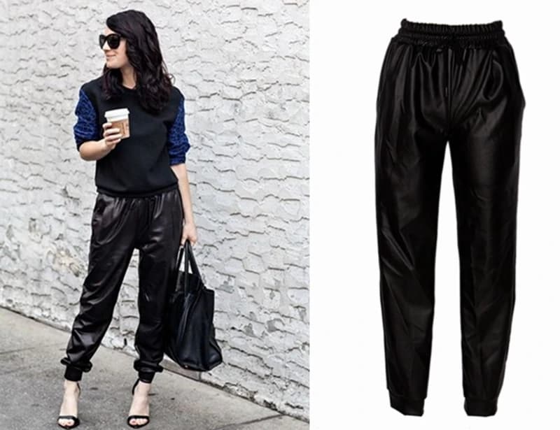 Women's Black Faux Leather Joggers: Loose-Fit Hip Hop Streetwear Harem Pants