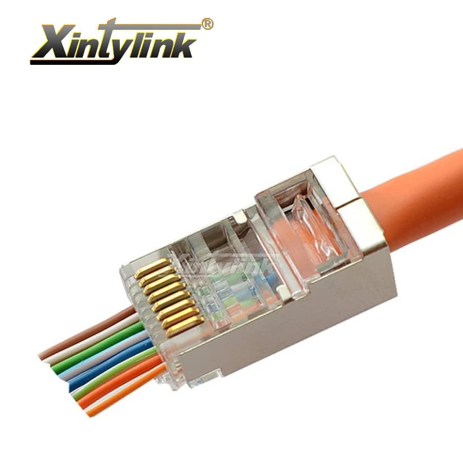 Xintylink EZ Cat6 Rj45 Connector Ethernet Cable Plug Cat5e Cat5 Rg Rj 45 Network 8P8C Stp Cat 6 Connector Shielded Jack 50 100pcs