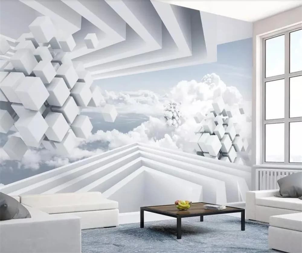 Creative 3D Large Mural Abstract Space Blue Sky White Clouds Background Wall Paper - Customizable Beibehang Wallpaper
