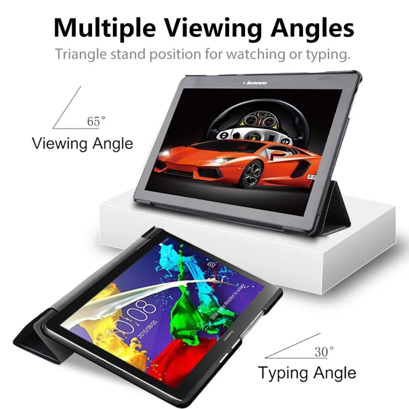 PU Leather Cover Case for Lenovo Tab 2 A10-70F A10-70L A10-30 X30F 10.1 & Tab 3 10 Business (TB3-X70F) with Screen Protector and Stylus Pen