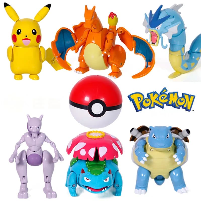 Takara Tomy Pokemon Figures - Pikachu, Charizard, Mewtwo, Squirtle Anime Toys for Kids - Perfect Christmas Gift