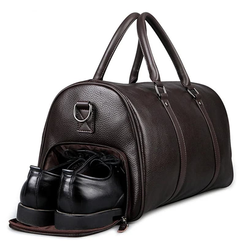 FEGER Men's Genuine Leather Travel Bag - Weekend Duffle Bag with Large Capacity for Gym, Sports & Business Travel - Women's Brand Luggage