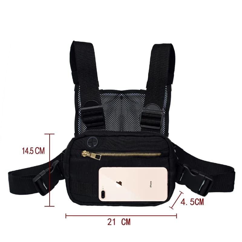 Mini Men Chest Rig - Streetwear Outdoor Sports Waist Bag + Military Climbing Shoulder Bag + Phone Money Belt - Tactical Chest Bag