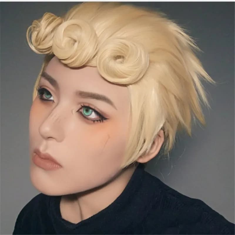 Japanese Anime JoJo's Bizarre Adventure Giorno Giovanna Cosplay Wig - Indestructible Diamond Character with Yellow Curly Hair