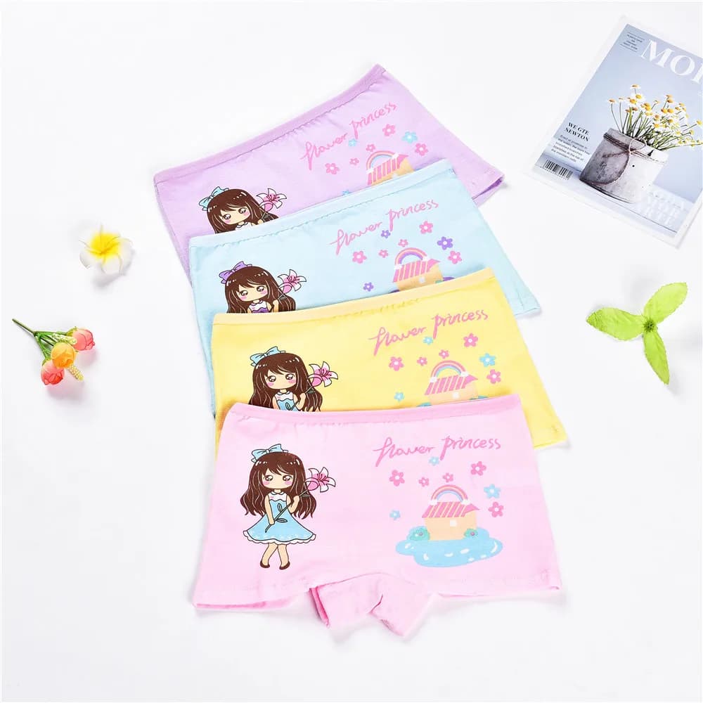 4 Pcs/Lot Cotton Girls Panties Briefs with Cute Cat Cartoon Print - Baby Girl Underpants and Kids Briefs
