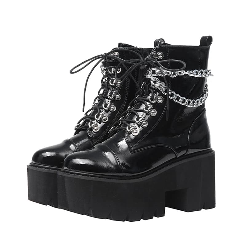 Women's Gothic Lace Up Fur Platform Ankle Boots - High Heel Winter Shoes (Waterproof) - Motorcycle Snow Boots