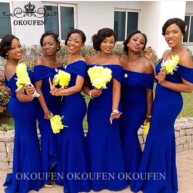 Elegant Royal Blue Mermaid Bridesmaid Dresses for African Women - Off-Shoulder Long Wedding Guest Dress