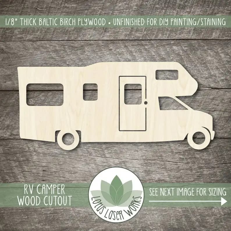 RV Camper Wood Cutout Craft Supply, Blank Camper Wood Shapes for DIY Crafting, Wood Sign Making Supplies for Camping Decor