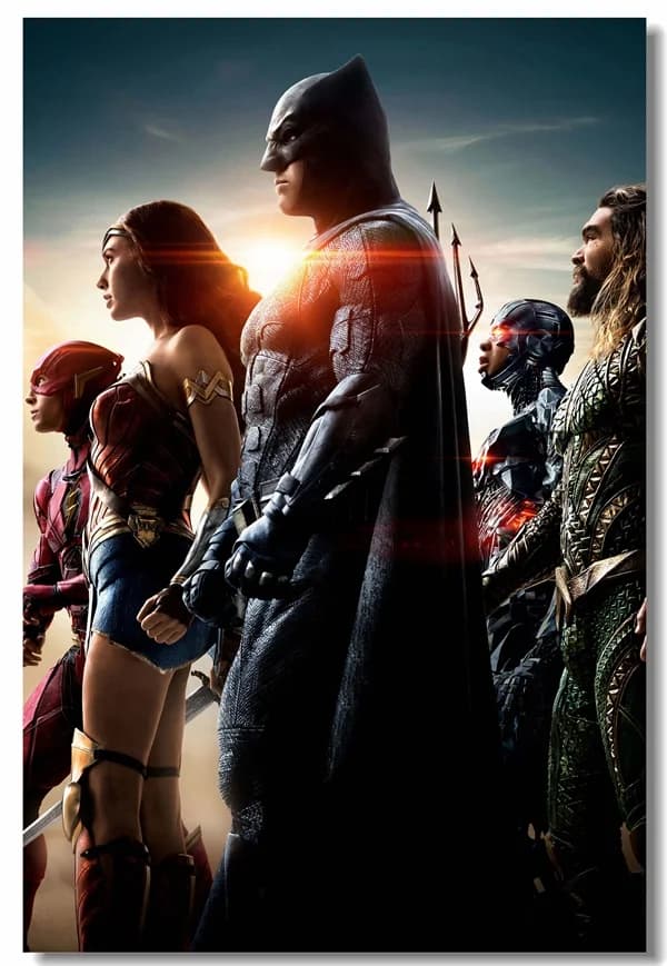 Custom Justice League Canvas Wall Decoration Poster with Cyborg, The Flash, and Batman Stickers - DC Comics Movie Wallpaper
