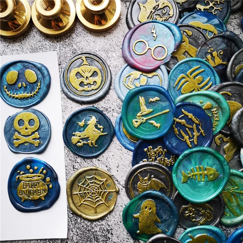 Happy Halloween Wax Seal Stamp - 60 Design Choices | Sealing Wax Stamp | Bat, Skull, Ghost, Owl, Witch on Broom