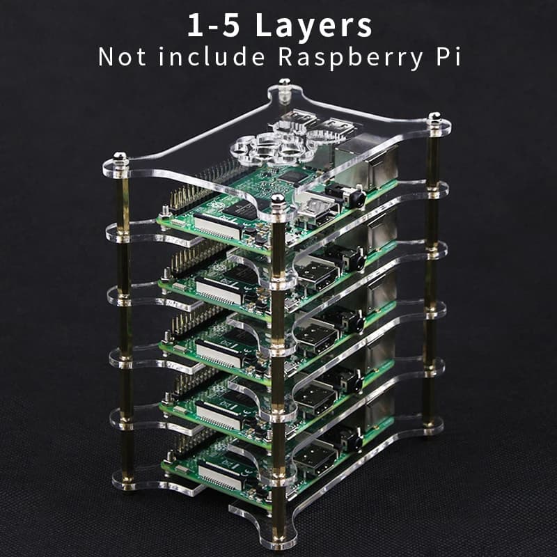 Raspberry Pi 4 Clear Acrylic Case - Stackable, with 1-5 Layers & Dog Bone Box Design - Perfect Enclosure for Raspberry Pi 3 Model B/3B Plus/2B/4B