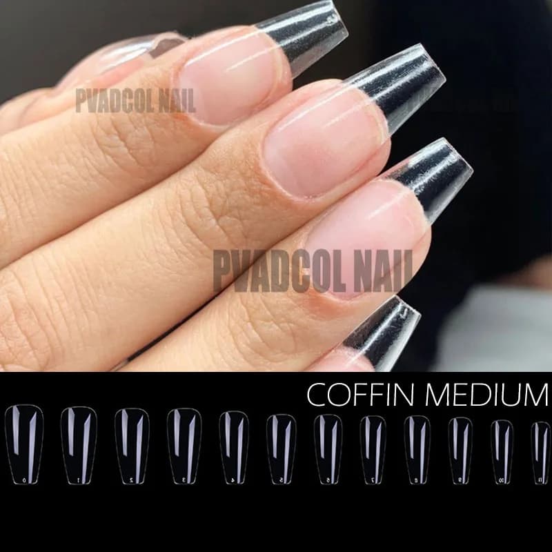 240pcs/bag Gel X Nails Extension System Full Cover Sculpted Clear Stiletto Coffin False Nail Tips