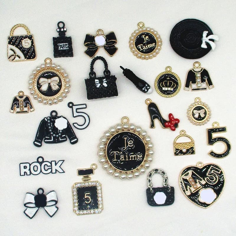 Black Lipstick Perfume Lip Dress Enamel Package Shoes for Women - 10pcs/set, DIY Charms (23 Styles Optional) - XL398