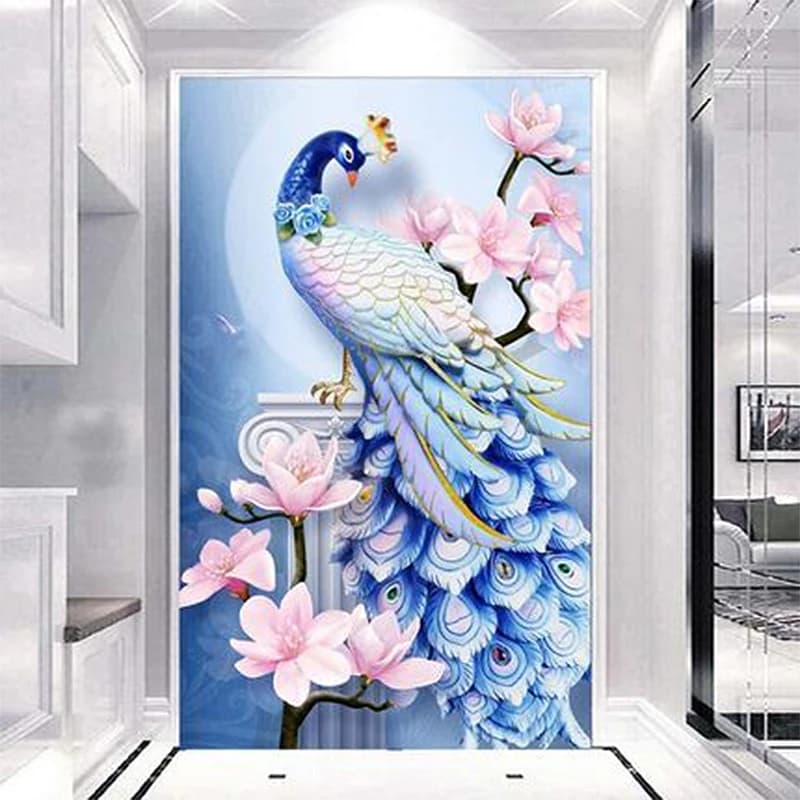 Animal Peacock Diamond Painting Kit - 5D DIY Diamond Embroidery with Round Drill for Christmas Decor and Gift