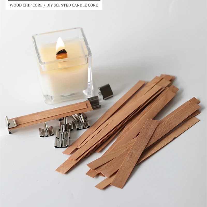 20-Piece Pack of Wooden Candle Wicks with Sustainer Tab - DIY Candle Making Supplies with Soy Paraffin Wax Wick for Family - XJ27