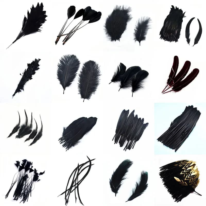 20 Black Ostrich Goose Feathers: Ideal for Crafts, Party Decor, DIY Projects, and Jewelry Making. Dyed Pheasant Feather for Home Wedding Plumes. Includes 20pcs.