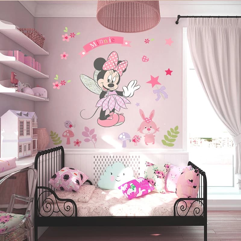 Disney Minnie Wall Stickers for Kids and Baby Girls' Rooms: Nursery Home Decor Vinyl Cartoon Wall Decal for Creating DIY Mural Art and Decoration
