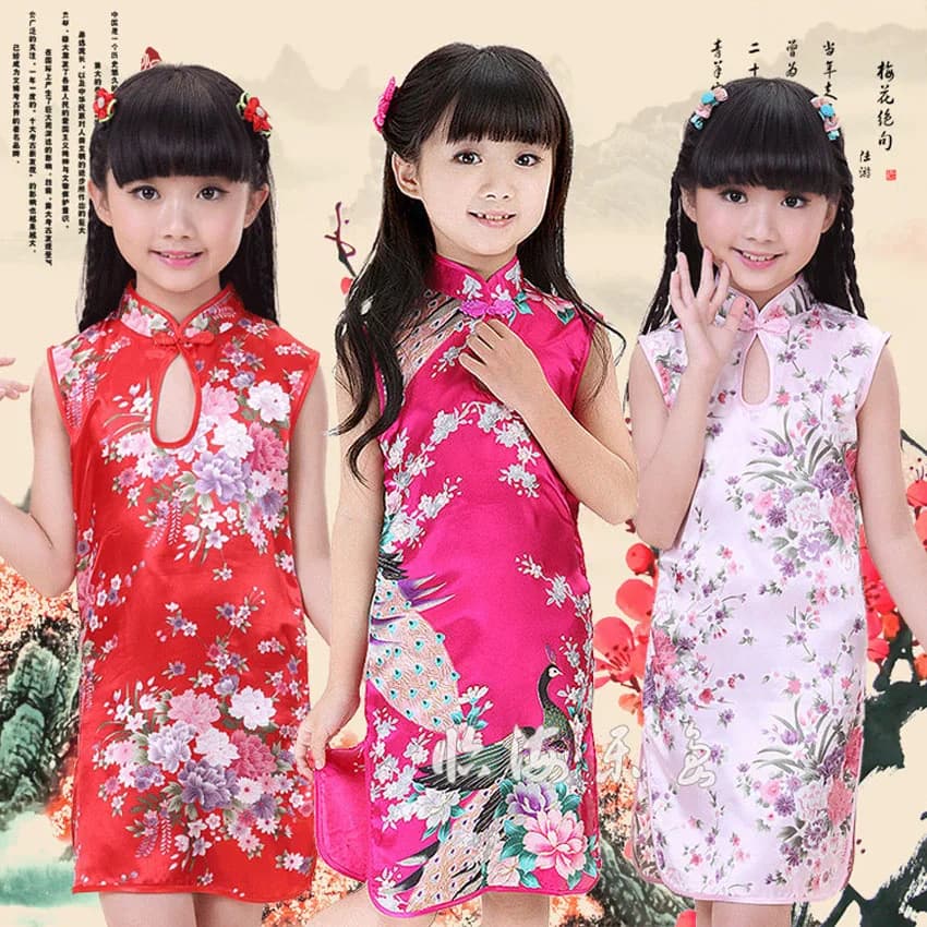 Toddler Girls Oriental Chinese Traditional Cheongsam Dress Sleeveless Qipao Vintage Wedding Costume