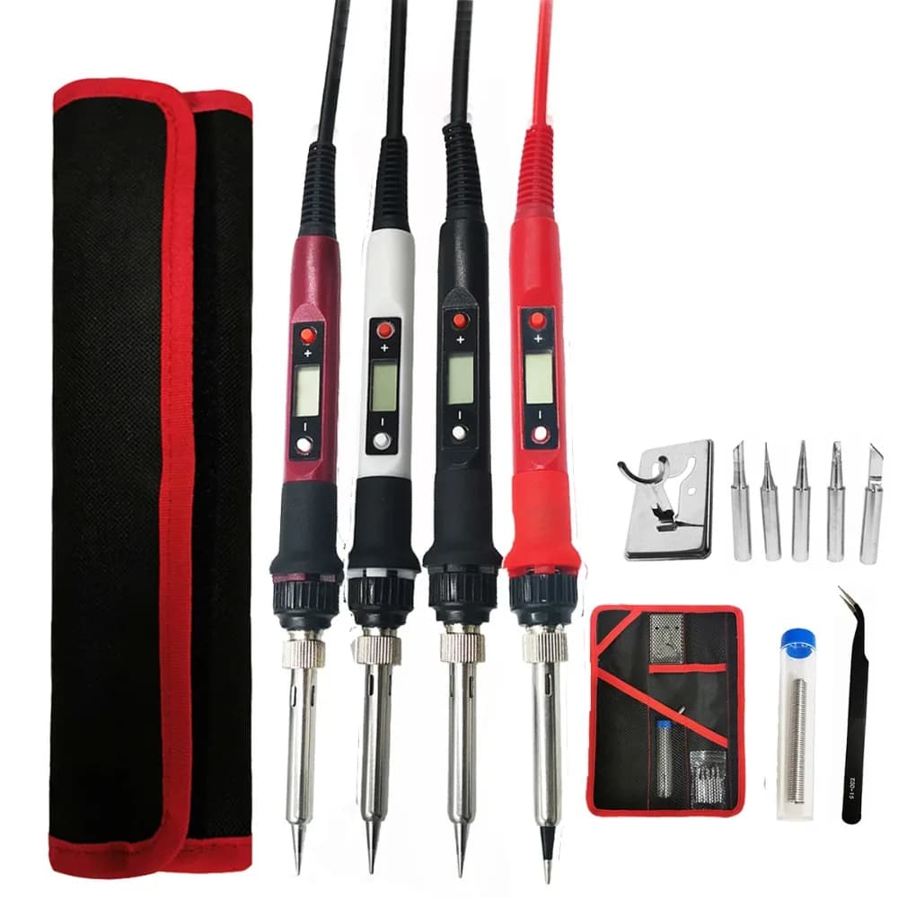 Kit
Adjustable Temperature 80W Digital Electric Soldering Iron Set with Ceramic Heater, Soldering Tips, and Rework Welding Tool for 110V/220V