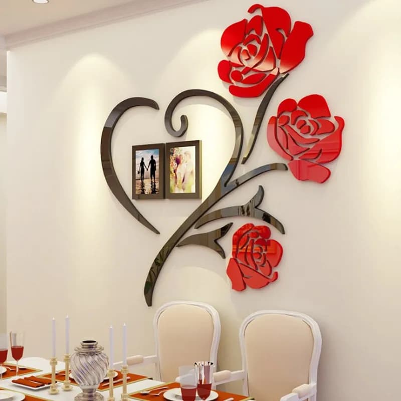 Multi-Size 3D Rose Flower Acrylic Wall Sticker, DIY Home Decoration Poster for Bedroom, Living Room, Picture Frame Wall Art