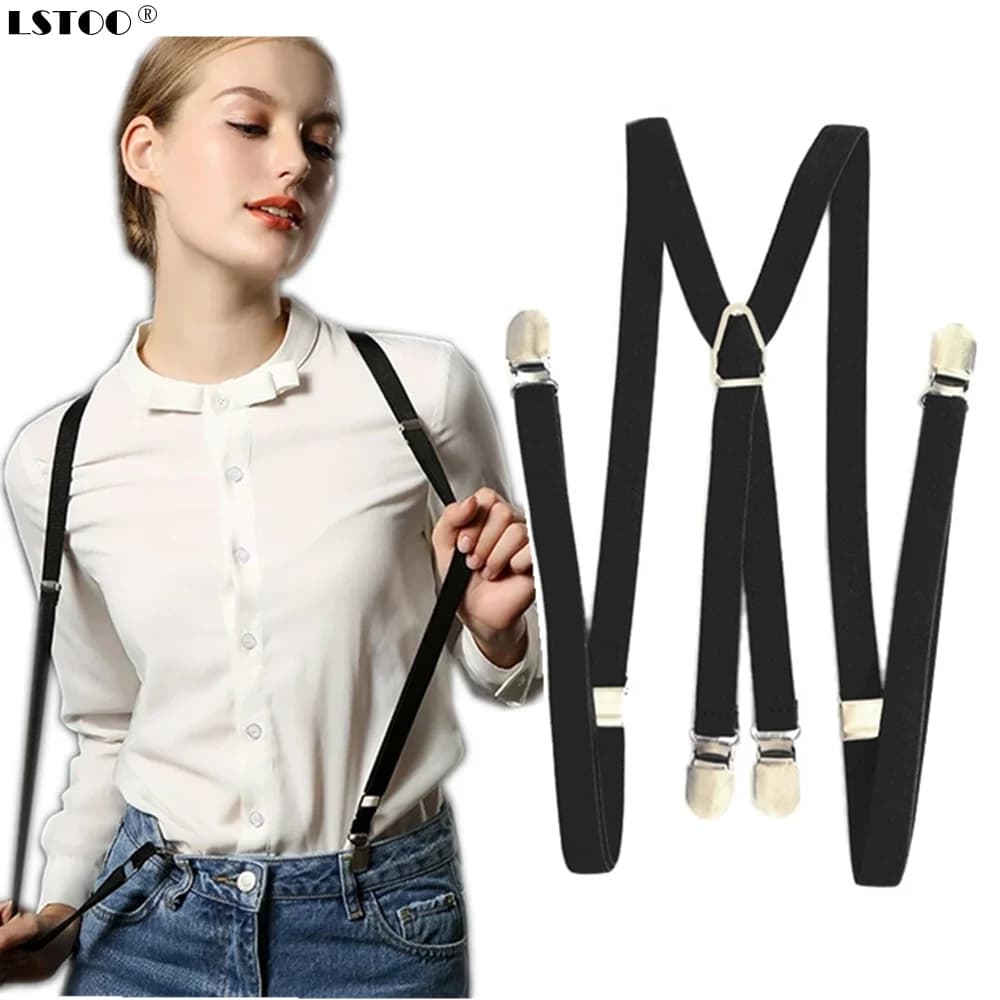 Adjustable Elastic Suspenders for Men, Women, Kids - 4 Clips on 1.5CM Wide Straps - Perfect Braces for Boys and Girls