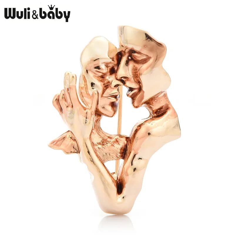 Wuli&baby Alloy Face Brooch Set - Trendy Couples Art Kissing Person Party Pins for Women - Fashionable Casual Brooches - Perfect Gifts