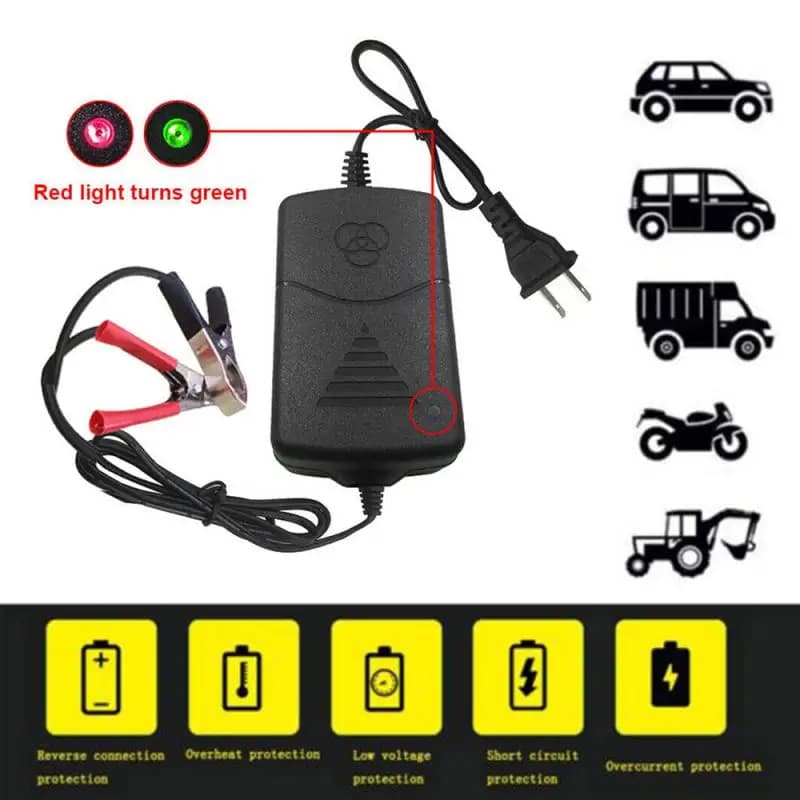 12V Smart Compact Battery Charger for Car, Truck, and Motorcycle - US Plug/EU Plug